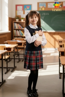 Sarafan cu cordon, în carou roșu