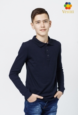 Tricou polo, albastru închis mâneca lungă