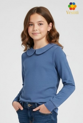 Maletă culoarea jeans cu guler franțuzesc