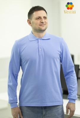 Tricou polo, albastru deschis mâneca lungă