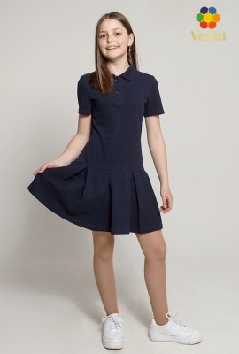 Rochie polo cu pliuri, albastru închis