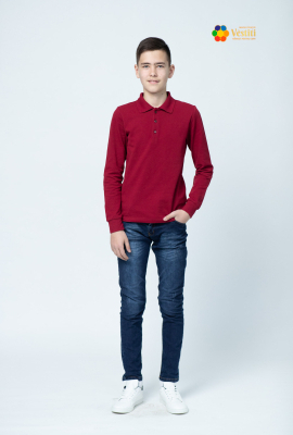 Tricou polo,bordo, mâneca lungă