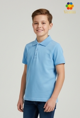 Tricou polo, albastru deschis mâneca scurtă