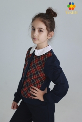 Bluza cu nasturi, în carouri bordo