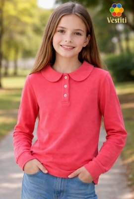 Tricou polo, coral mâneca lungă, guler francez