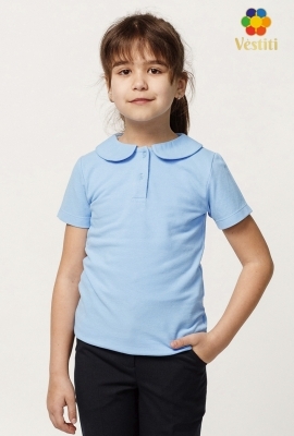 Tricou polo, albastru deschis mâneca scurtă, guler francez