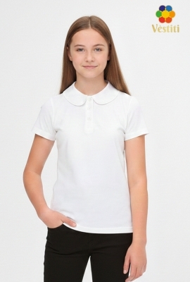 Tricou polo, alb mâneca scurtă, guler francez