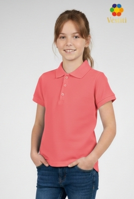 Tricou polo, coral mâneca scurtă