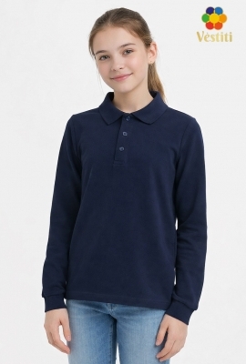 Tricou polo, albastru închis mâneca lungă