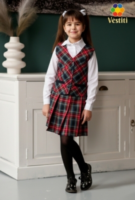 Vestă clasică, în carou roșu mare