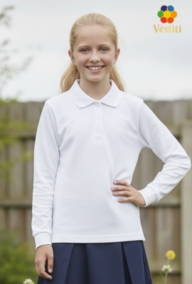 Tricou polo, alb mâneca lungă