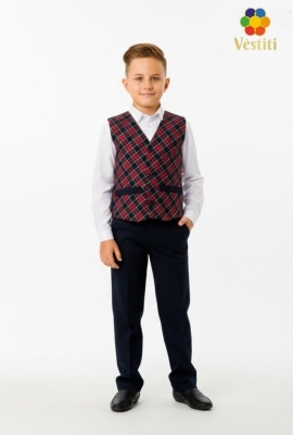 Классический жилет в бордовую мелкую клетку