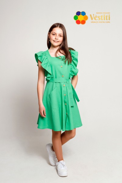 Зеленое льняное платье 